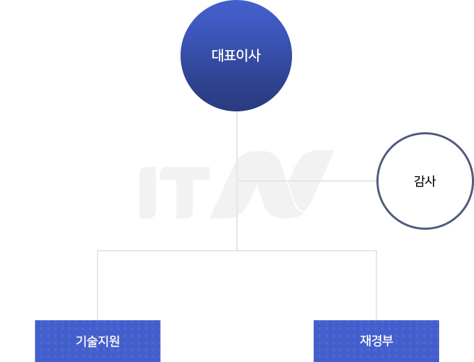 아이티엔의 조직은 대표이사, 감사, 기술지원, 재경부로 구성되어 있습니다.